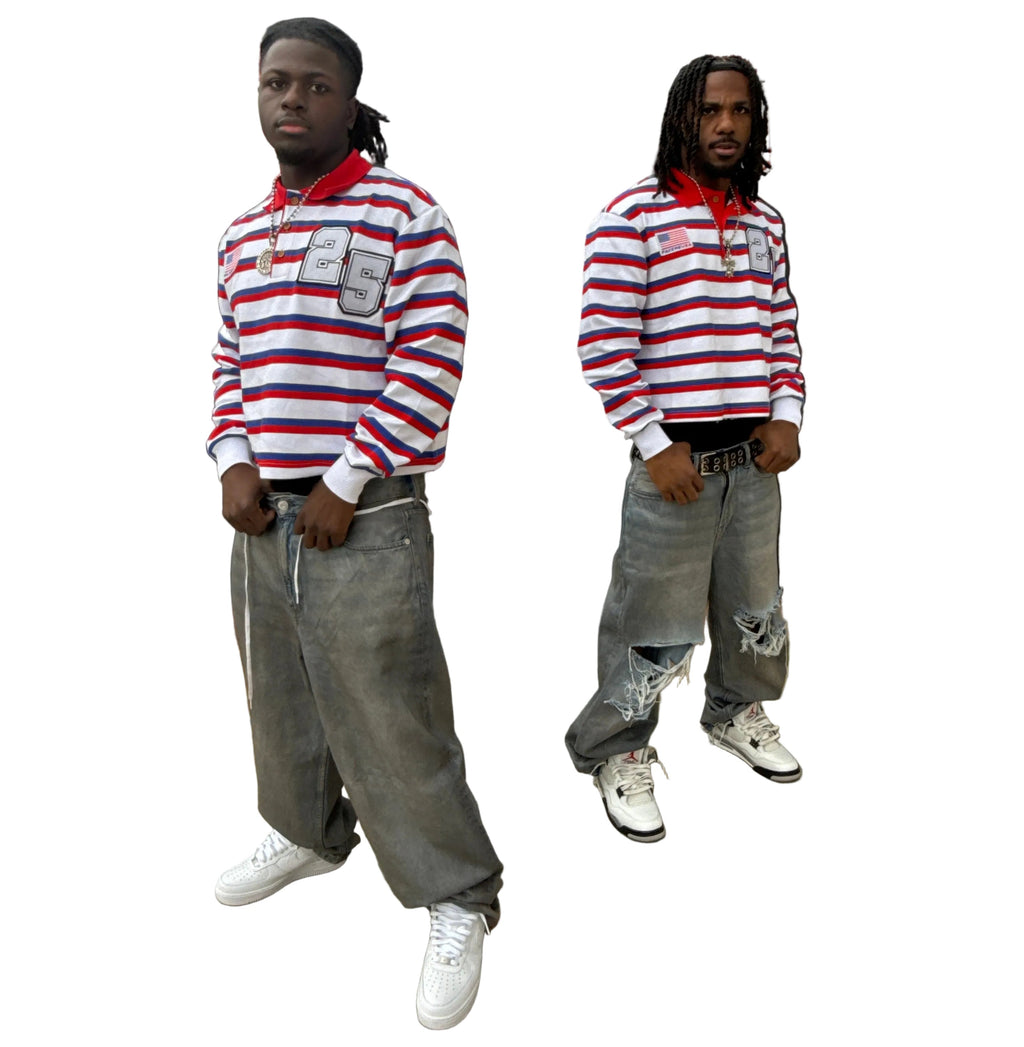 "USA 25th OLYMPIAN" STRIPED RUGBY POLO