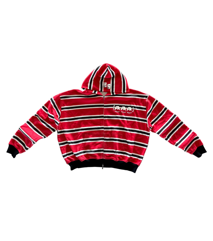 "LICORICE" STRIPED ZIP-UP HOODIE