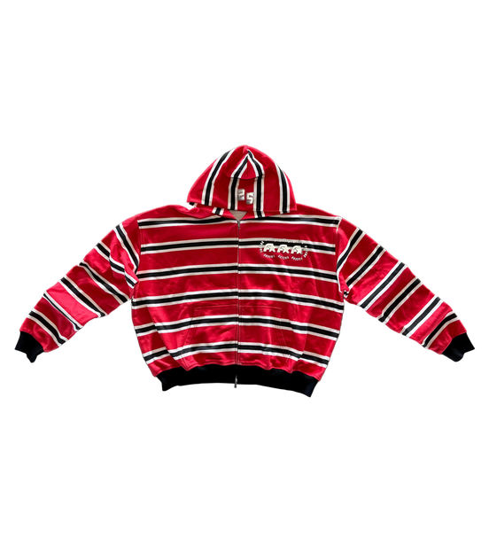 "LICORICE" STRIPED ZIP-UP HOODIE