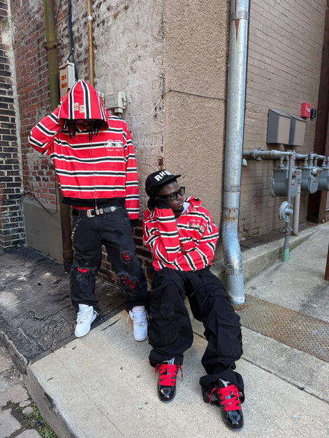 "LICORICE" STRIPED ZIP-UP HOODIE